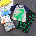Yfashion 2pcs Boys Cotton Pajamas Set Short Sleeve Trousers Suit Air Conditioning Clothes For 1-6 Years Old Kids. 