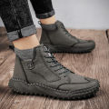 【ThinkWay】BIZOT Classic Winter Men Boots Leather Plush Warm Men's Snow Boots Fashion Soft Brand Outdoor Roman Work Boots Men Motorcycle Boots. 
