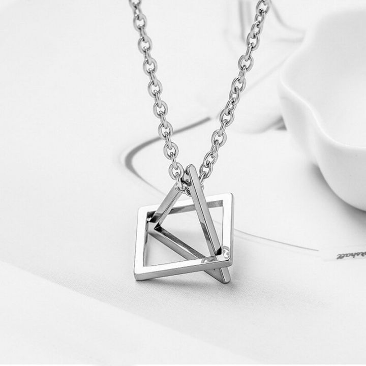 Silver Nekclace Triangle Pendant on sale Unisex Geometric