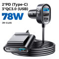 Joyroom 78W 5-in-1 Car Charger Fast USB C Car Charger PD 3.0 QC 4.0 3.0 PPS 25W Type C Multi Car Charger Adapter with 1.5m Cable. 