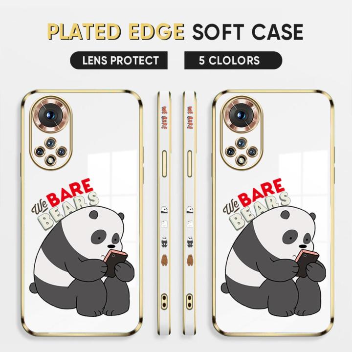 Luxury 6D Plating Case for Honor 50 Phone Cases Cute Cartoon Panda Side Print Soft Silicone Square Back Cover
