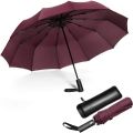 12 Ribs Folding Umbrella Windproof Compact Travel,Auto Open/Close Large Rain Umbrellas W/Polyester Coating, Ergonomic Handle FRE. 
