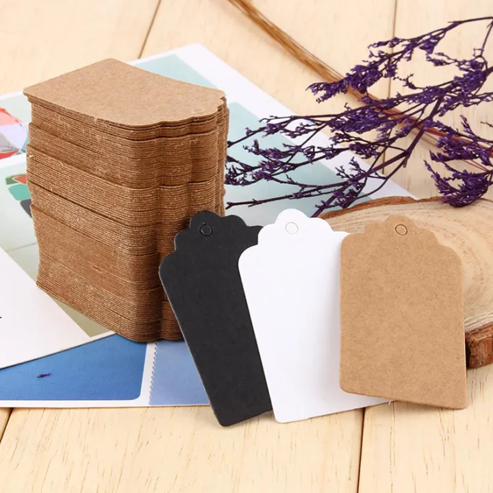 100Pcs White/Black/Yellow Hollow Round Kraft Paper Tags Scallop Head Label Luggage Wedding Note Blank Price Hang Tag