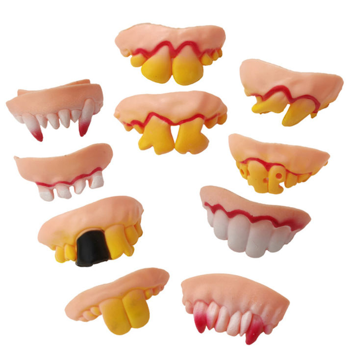 10Pcs Funny Vampire Zombie Denture Teeth Halloween Cosplay Costume Trick Toys