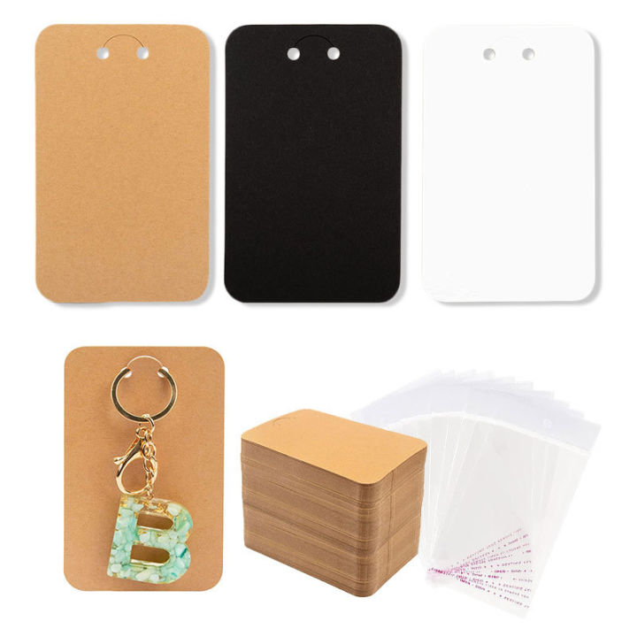 Cardboard Keychain Cards Customizable 7x12cm Eco-Friendly Display Cards 50pcs Kraft Paper Jewelry Holders for Small Businesses