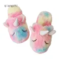 【WEJA】QZH Unicorn Plush Ladies Children Adult Kid Indoor Warm Cotton Slippers Girls Boys Slippers Fluffy Plush. 