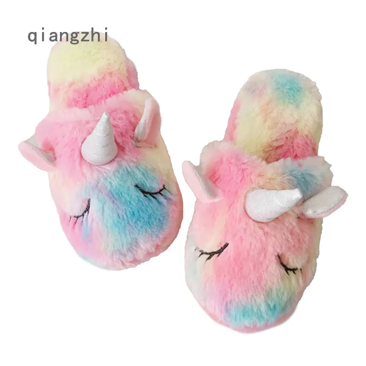 【WEJA】QZH Unicorn Plush Ladies Children Adult Kid Indoor Warm Cotton Slippers Girls Boys Slippers Fluffy Plush