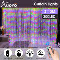 Auoyo Curtain Lights 300 LED Curtain Fairy String Lights with Remote USB Plug in Copper Wire Lights for Bedroom Wedding Party Home Garden Indoor Wall Christmas Decorations. 