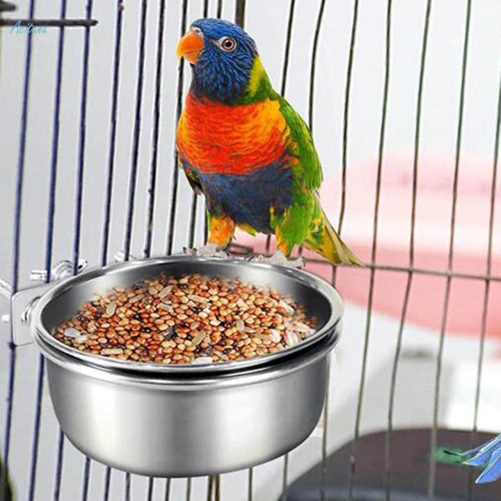 Bird Feeding Dish Cup Sturdy Stainless Steel for Small Animal Chinchilla 18cmx6.5cm