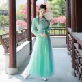 Women's Costume Improved Hanfu Fairy Elegant Ancient Style Chorus Dance Costume Cross Collar Waist Dress Full Set Summer. 