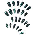 JIA-881 24pcs Blue Green Cat Eyes False Nails for Women Glossy Manicure. 