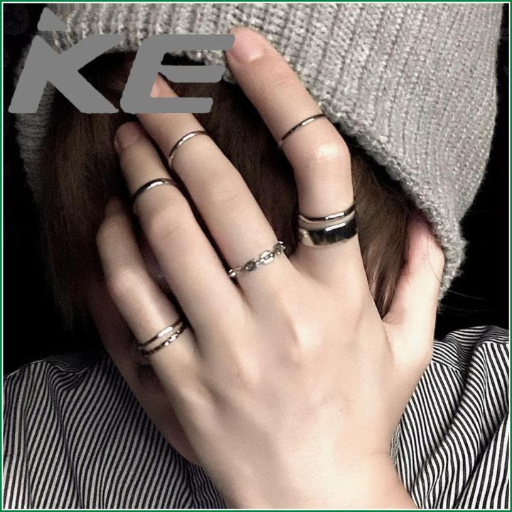 Fashion personality ring female niche joint ring set simple hip-hop retro plain ring for women low price