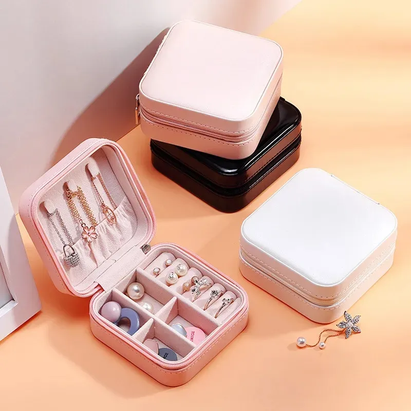Tiny Travel Jewelry Box - PU Leather Mini Case For Rings, Earrings, Necklaces - Black & Gold