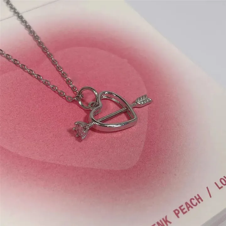 New%20Love%20Pink%20Diamond%20Necklace%20Female%20Light%20Luxury%20Diamond%20Inlaid%20One%20Arrow%20Through%20The%20Heart%20Clavicle%20Chain%20Tanabata%20Gift%20-%20Image%202