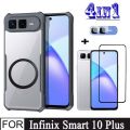 Infinix Smart 10Plus Shockproof Phone Case for Infinix Smart 10 Pop 10 X6725 4in1 Tempered Glass Screen Protector+With Magnetic Wireless Charging Sticker+ Camera Lens Film. 