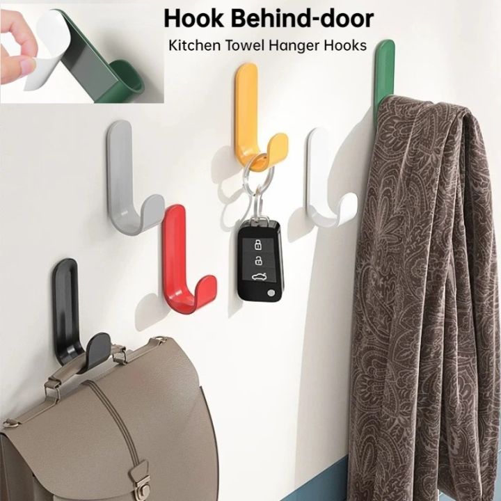 1/2/6 pcs Luxury Smooth Surface Hooks Nordic J-Shaped Self-Adhesive Hooks Multipurpose Wall Mounted Hooks Door Back Key Cloth Hanger Kitchen Bathroom Organizers / Hot Sale
