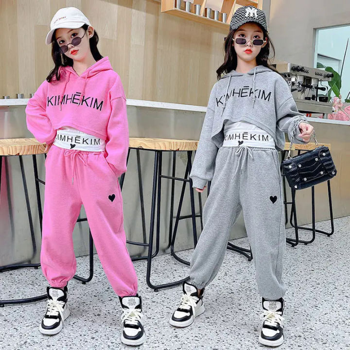 Girls Spring Summer 3PCs casual fashion Korean style hoodie jogging pants for 6 8 9 10 12 years teenage girls sports clothes Daraz.lk