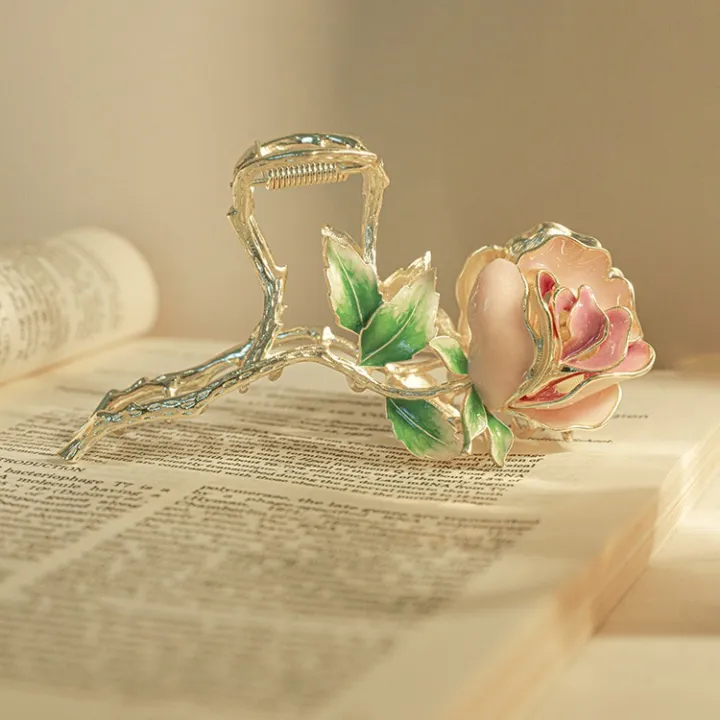 New%202025%20Exquisite%20Rose%20Blossom%20HairClip%20for%20Women%20Shark%20Clip%20Gold%20Metal%20Claw%20Hairpin%20Headwear%20Accessories%20-%20Image%203