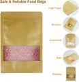 50 Pieces (14x20cm) Brown Kraft Paper Transparent Zip Lock Standup Pouch Bags With Clear Translucent Window For Dried Food, Candy, Spices & Nuts. 
