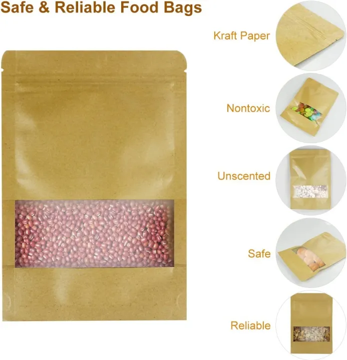 25%20Pieces%20(9x14cm)%20Brown%20Kraft%20Paper%20Transparent%20Zip%20Lock%20Standup%20Pouch%20Bags%20With%20Clear%20Translucent%20Window%20For%20Dried%20Food,%20Candy,%20Spices%20&%20Nuts%20-%20Image%205