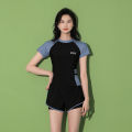 Fashion Women's Swimming Suit Ladies Patchwork Short Sleeve Swimwear 2023 Sports Pool Beachwear Two Piece Swimsuit With Shorts. 