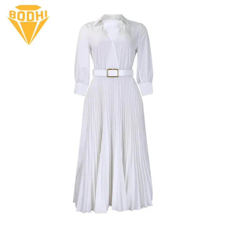 Formal Dress Elegant V Neck A-line Midi Dress for Women Plus Size Three Quarter Sleeves Slim Waist Ol Commute Dress Lightweight Fabric Dress