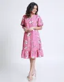 Spring & Summer V-Neck Dress with Frilled Hem. 