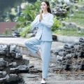 Cotton and Linen Yoga Clothes Suit Spring and Summer New Tai Ji Suit Morning Exercise Clothes Two-Piece Set Solid Color plus Size Loose Zen Tea Gown. 