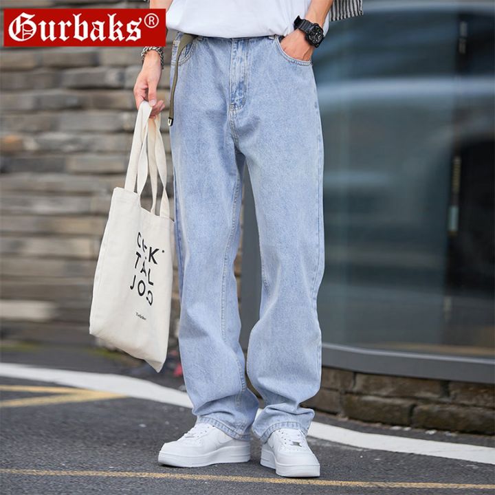 GURBAKS%20Jeans%20Men's%20Loose%20Straight%20Casual%20Light%20Blue%20Trendy%20Brand%20Wide%20Leg%20Retro%20Spring%20and%20Autumn%20Pants%20-%20Image%203