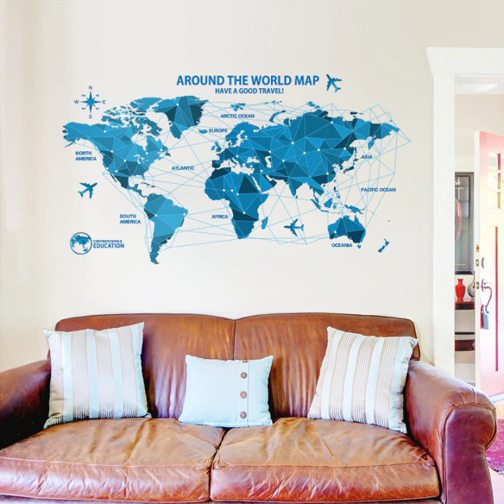 Firewings Waterproof 3d blue world map wall stickers { Size : 100 X ...