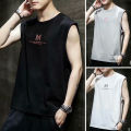 Yfashion Men Cotton T-shirt Round Collar Sleeveless Sports Vest Letter Printing Thin Loose Casual Summer Tank Top color. 