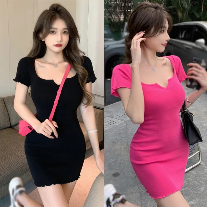 Women's%20Dress%20Square%20Neck%20Slim%20Sxey%20Korean%20Style%20Versatile%20Dress%20-%20Image%203