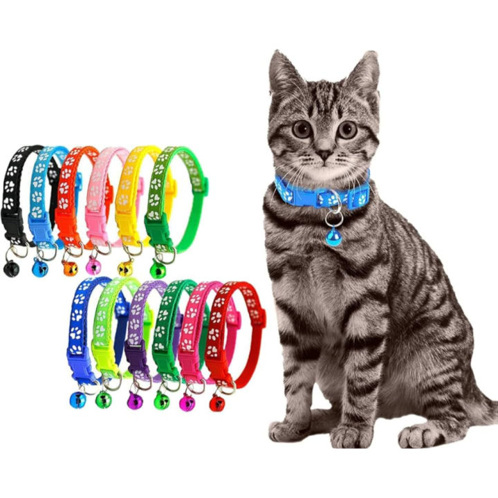 Cute Paw Design Cat Collar with Bell and Cat Belt - Adorable Accessory