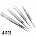 4Pcs/Set Tweezer Electronic & Nail Art Stainless Steel Curved Straight tool Forceps Cutting Pliers Pincers Pincette Maintenance Tool. 
