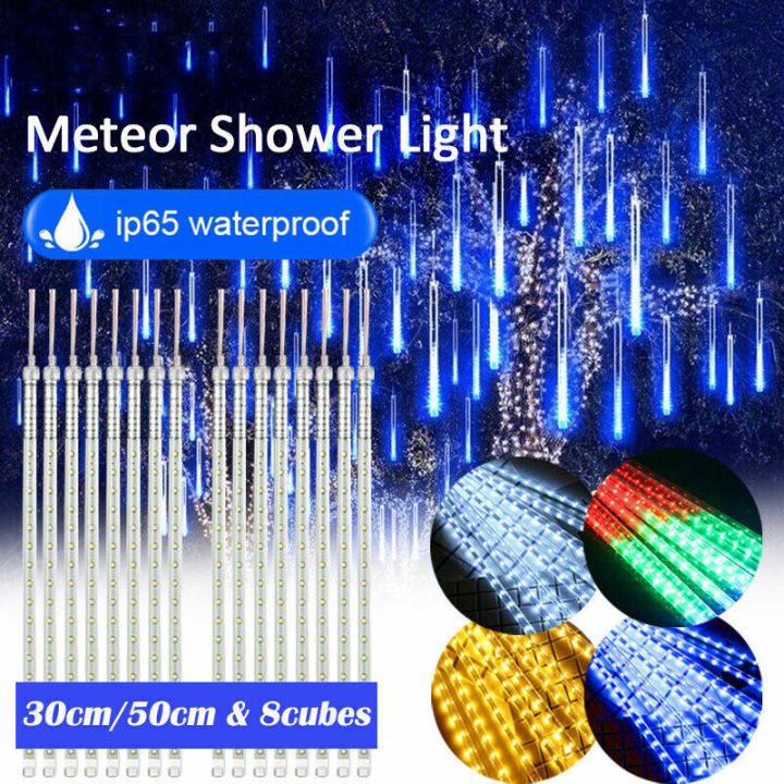 White Rain Drop Lights, Loveboat 8 Tubes 30 Centimeter 144LEDs Meteor Shower Falling LED Tree Cascading String Lights for Outdoor Wedding Party Holiday Garden Decoration