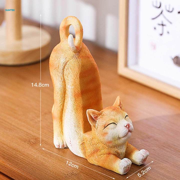 Cat Figurine Phone Resin Kitten Statue Desktop Ornament for Office Tabletop Bedroom