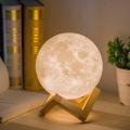 3D Moon Lamp With Wooden Stand. 