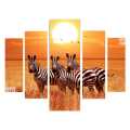 Five (5)Pieces Modern Hd Printed Home Decor Wall Art Picture Frame - Zebras In Wild. 