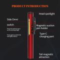 Outdoor Portable LED Flashlight Side COB Type-c Rechargeable Mini Pen Clip Light With The Bottom Magnet for Car Inspection Work. 