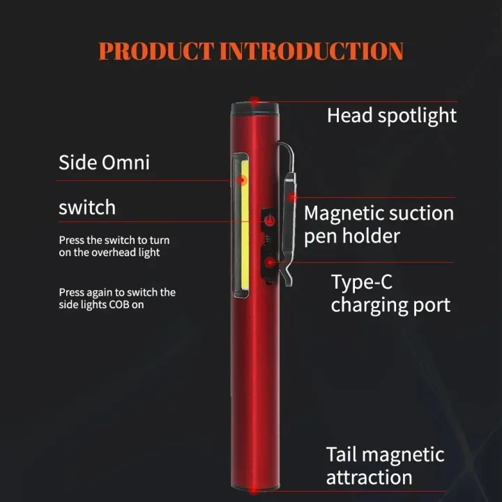 Outdoor%20Portable%20LED%20Flashlight%20Side%20COB%20Type-c%20Rechargeable%20Mini%20Pen%20Clip%20Light%20With%20The%20Bottom%20Magnet%20for%20Car%20Inspection%20Work%20-%20Image%204