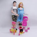 SF 5pcs Happy Family Kit Toy Dolls Pregnant Babyborn Ken&Wife with Mini Stroller Carriages For Baby Dolls Child Toys For Girls Gift. 