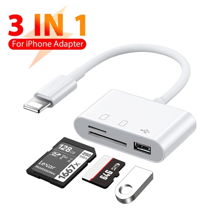 3 in 1 Lightning To TF SD Card Reader For iPhone 15 14 13 11 12 Pro Max Ipad USB Type C Memory Adapter For Samsung Huawei Xiaomi