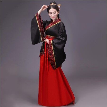 【WEJA】Women's Ancient Traditional Chinese Costume Half Sleeve Embroidery Hanfu Top High Waist Swing Skirt Outfit