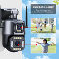 Security Camera Outdoor,10X Optical Hybrid Zoom/3 Lens Surveillance Camera Support Color Night Vision,Human Detection,Auto-Tracking,2-Way SD Card/Cloud Storage With Free 32GB SD Card. 
