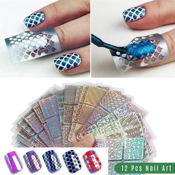 MTSSII 12 Pcs/Set Hollow Nail Sticker Stylish Self-adhesive Manicure Sticker Nail Art Accessory