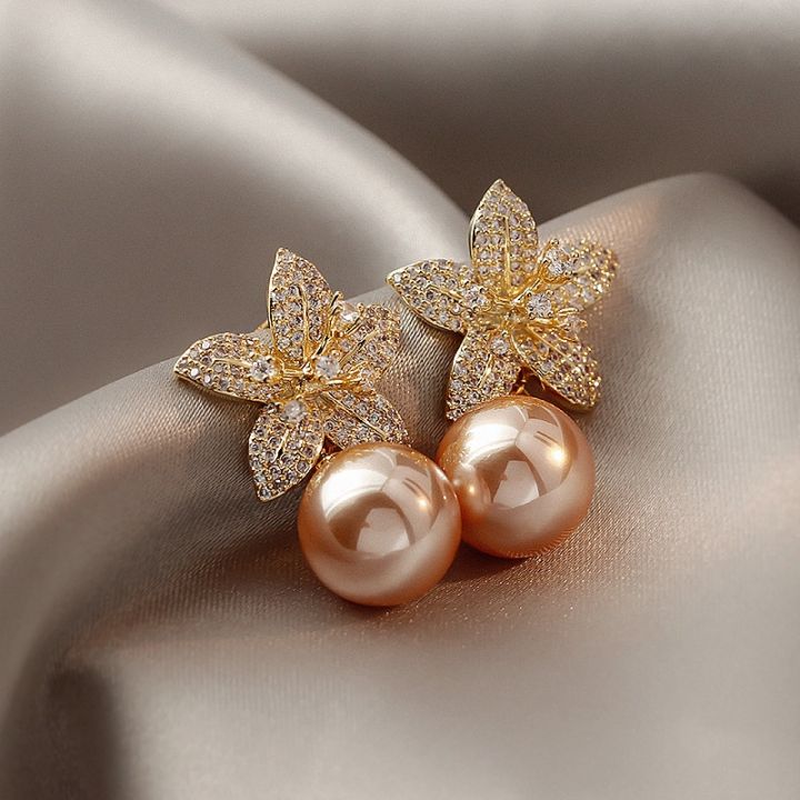 Pearl%20Gold%20Earings%20Jewelry%20Female%20Exquisite%20Crystal%20Flower%20Leaves%20Earrings%20-%20Image%202