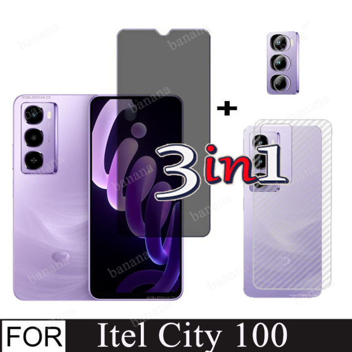 3in1 Privacy Tempered Glass for Itel City 100 Screen Protector for Itel City100 back film+Camera Lens Film