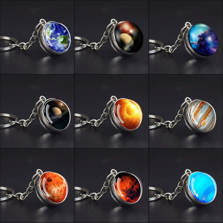 saturn keychain Moonlit Night Starry Sky Double-sided Glass Globe ...