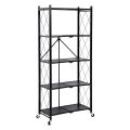 5-Tier Heavy-Duty Foldable Metal Rack Storage Shelving Unit with Wheels in Black. 