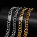 LibiPortable Miami Cuban Link Chain 18K Gold Plated 12mm Solid Stainless Steel Necklace with CZ Diamond Clasp Hip Hop Jewelry for Men Women. 